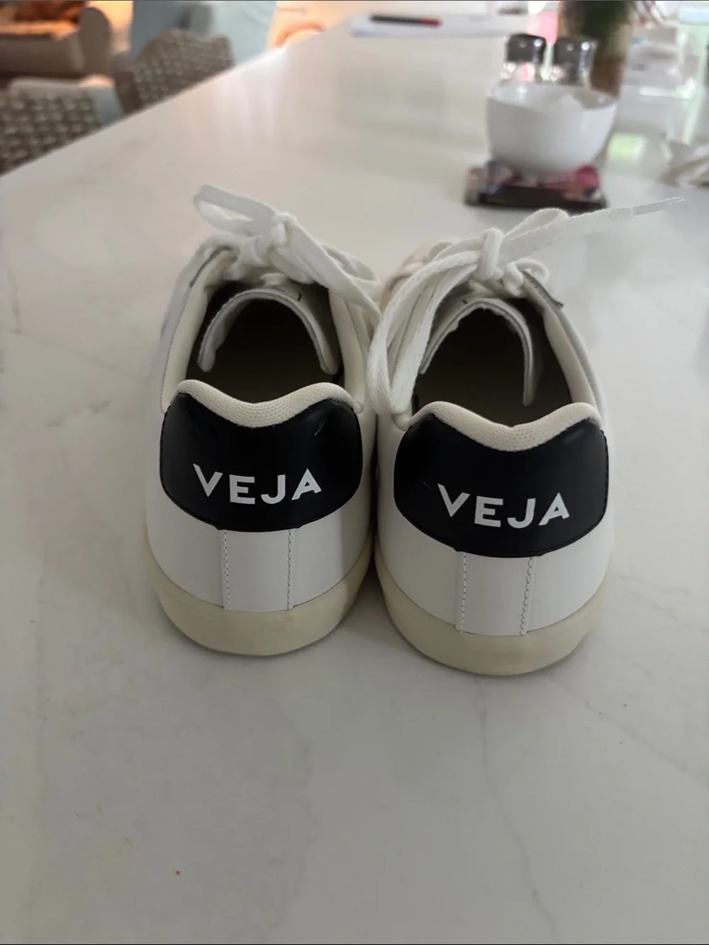 White Veja Leather Sneakers with Black Accent